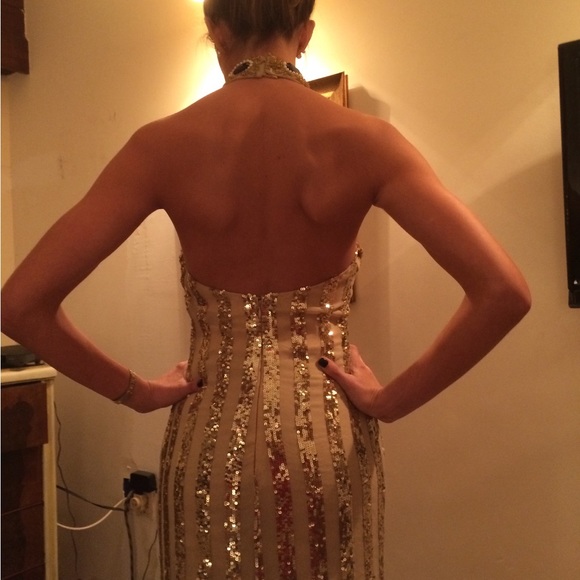 Virgos Lounge Trophy Halterneck Maxi Dress | Color: Cream/Gold | Size: 6 - Picture 5 of 7